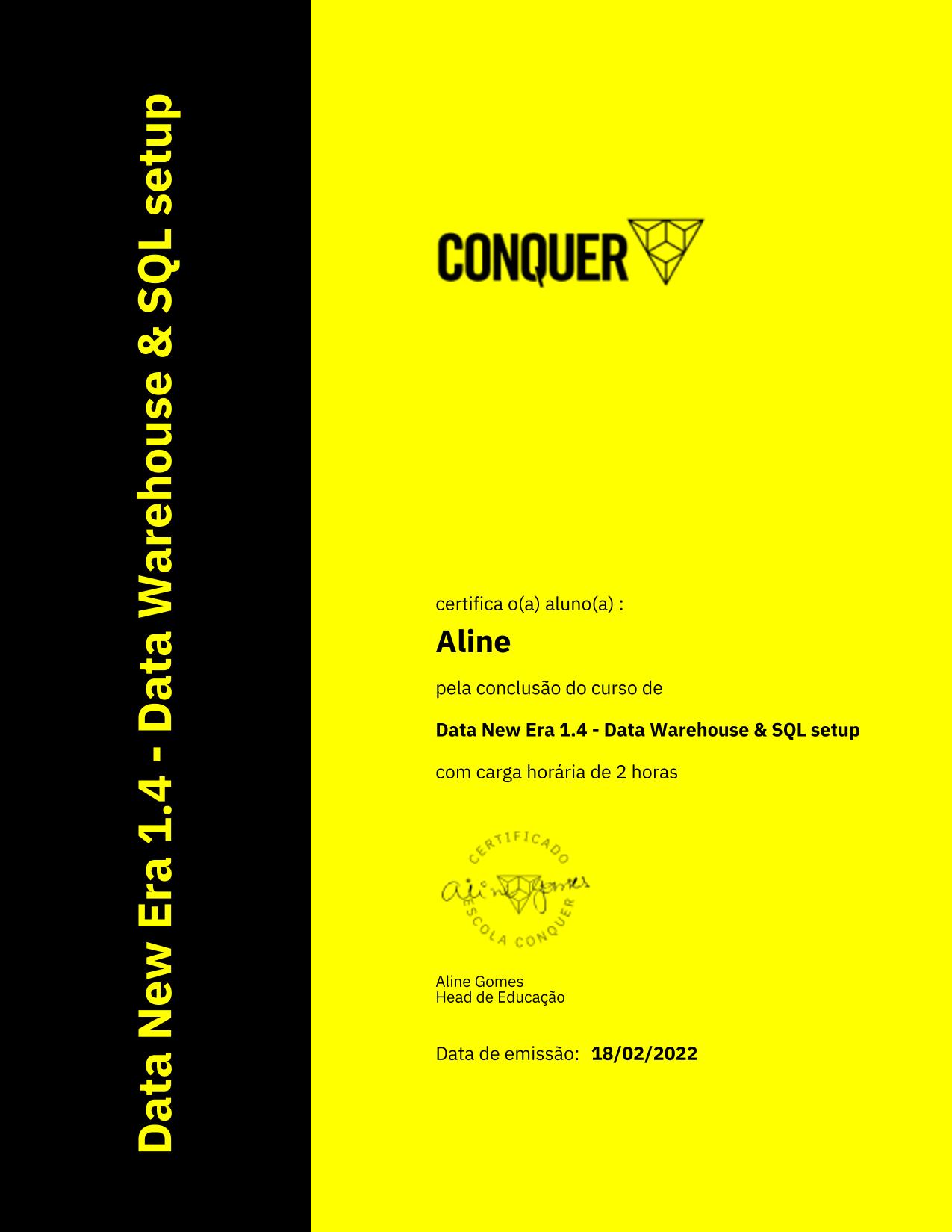 Certificado de Data New Era 1.4 - Data Warehouse & SQL setup